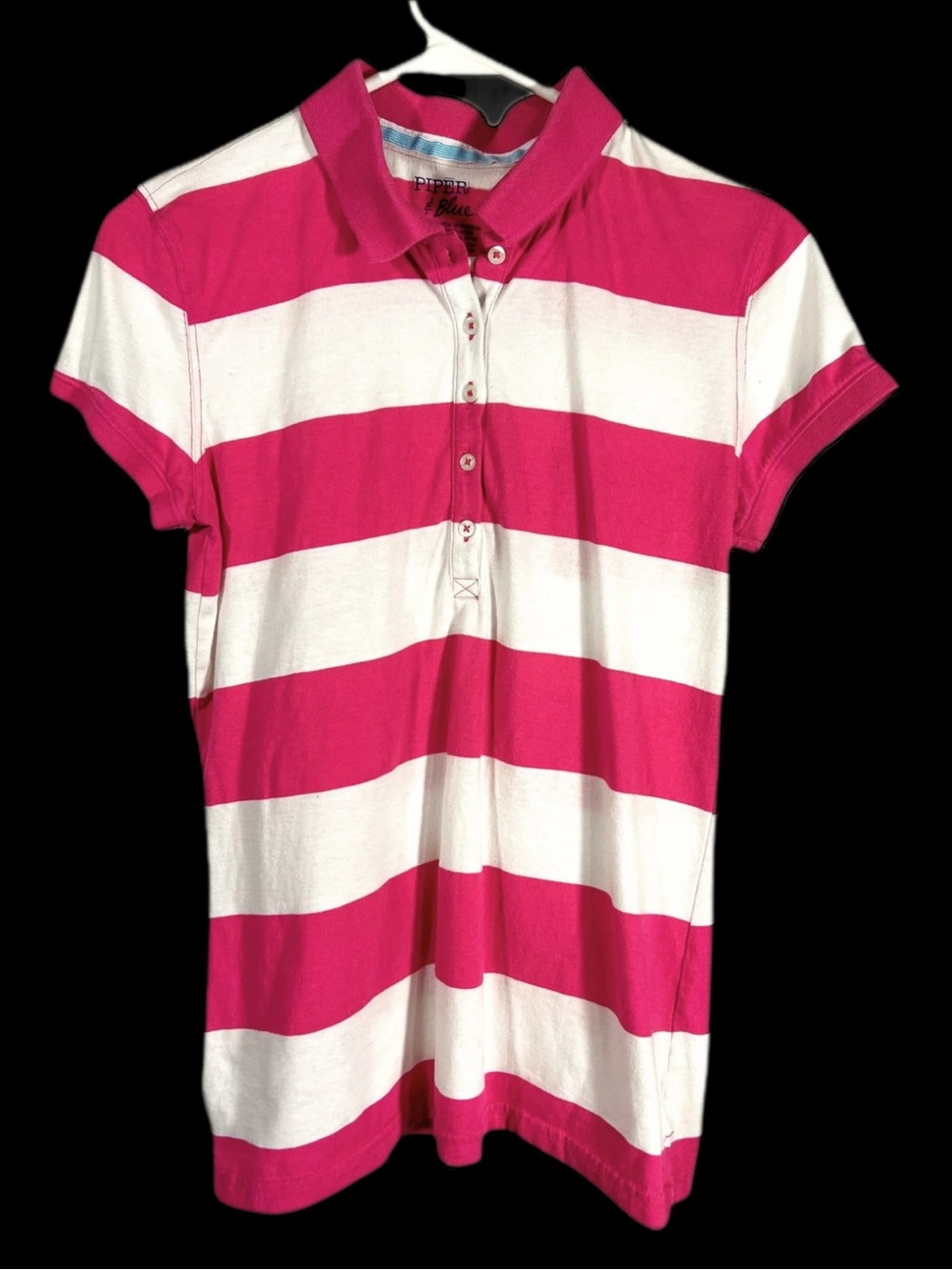 Y2K Piper & Blue Pink Striped Polo Shirt Juniors XL Preppy Blokette - Picture 2 of 8
